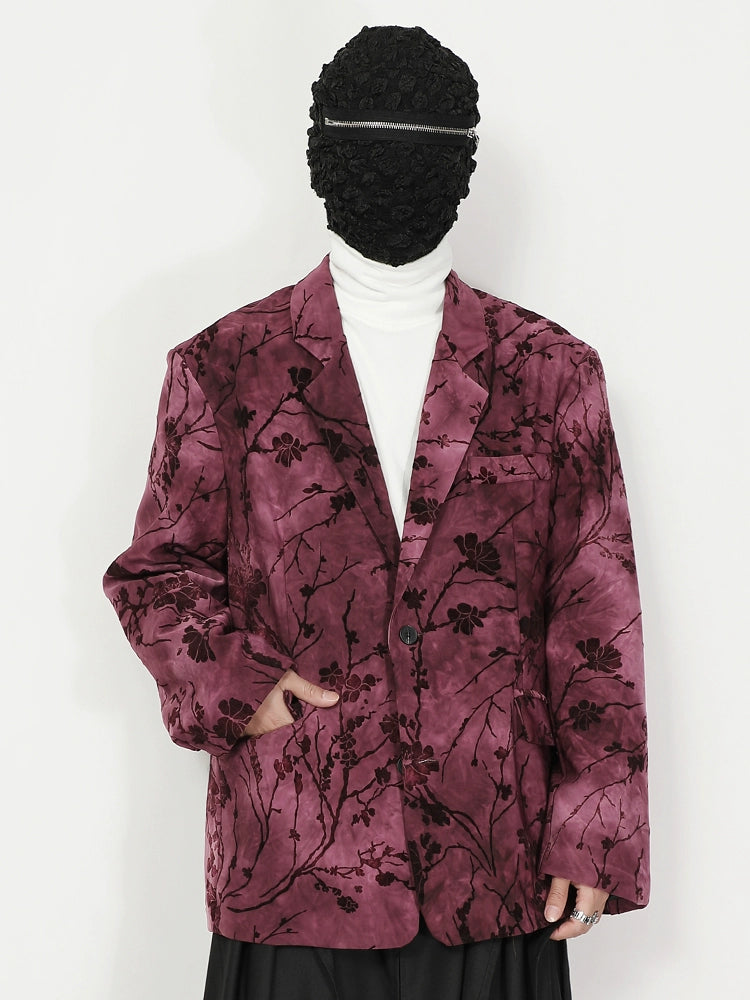 Pink Velvet Floral Pattern Blazer