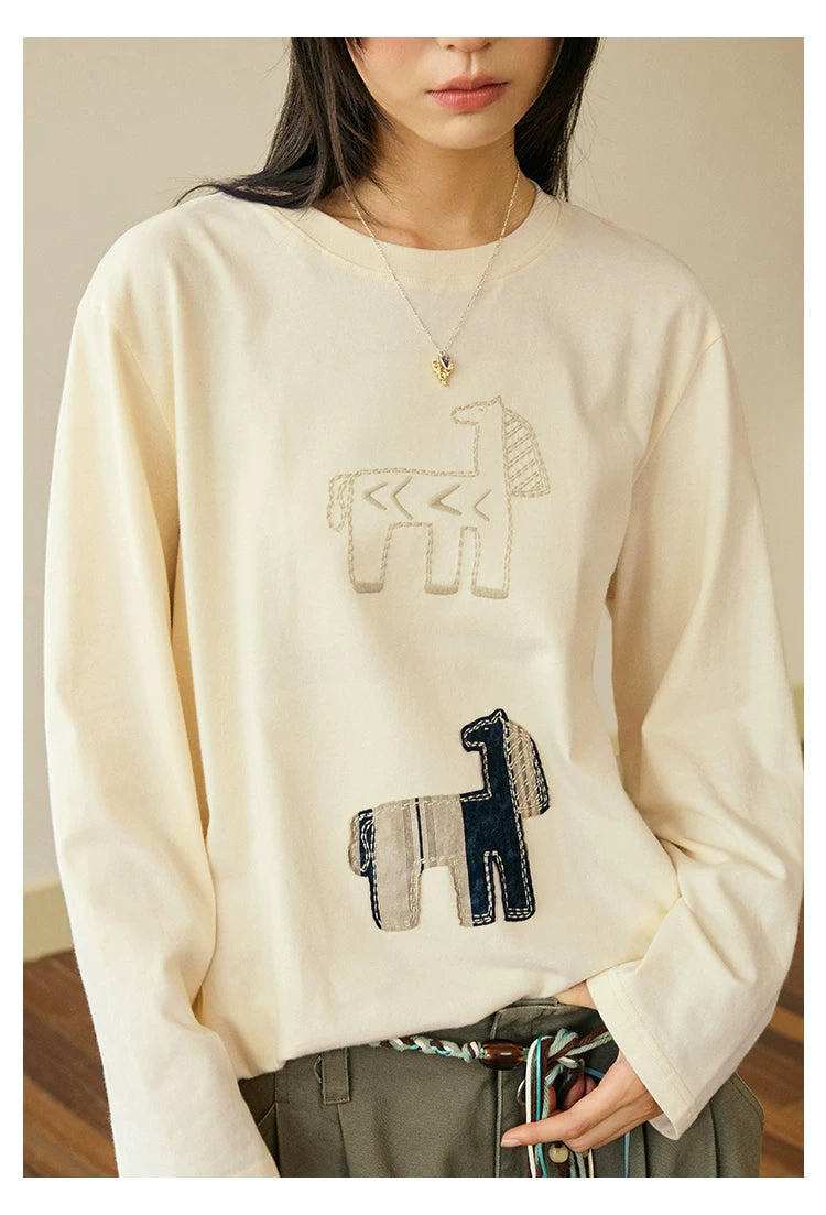 Abstract Horse Patch Long Sleeve T Shirt