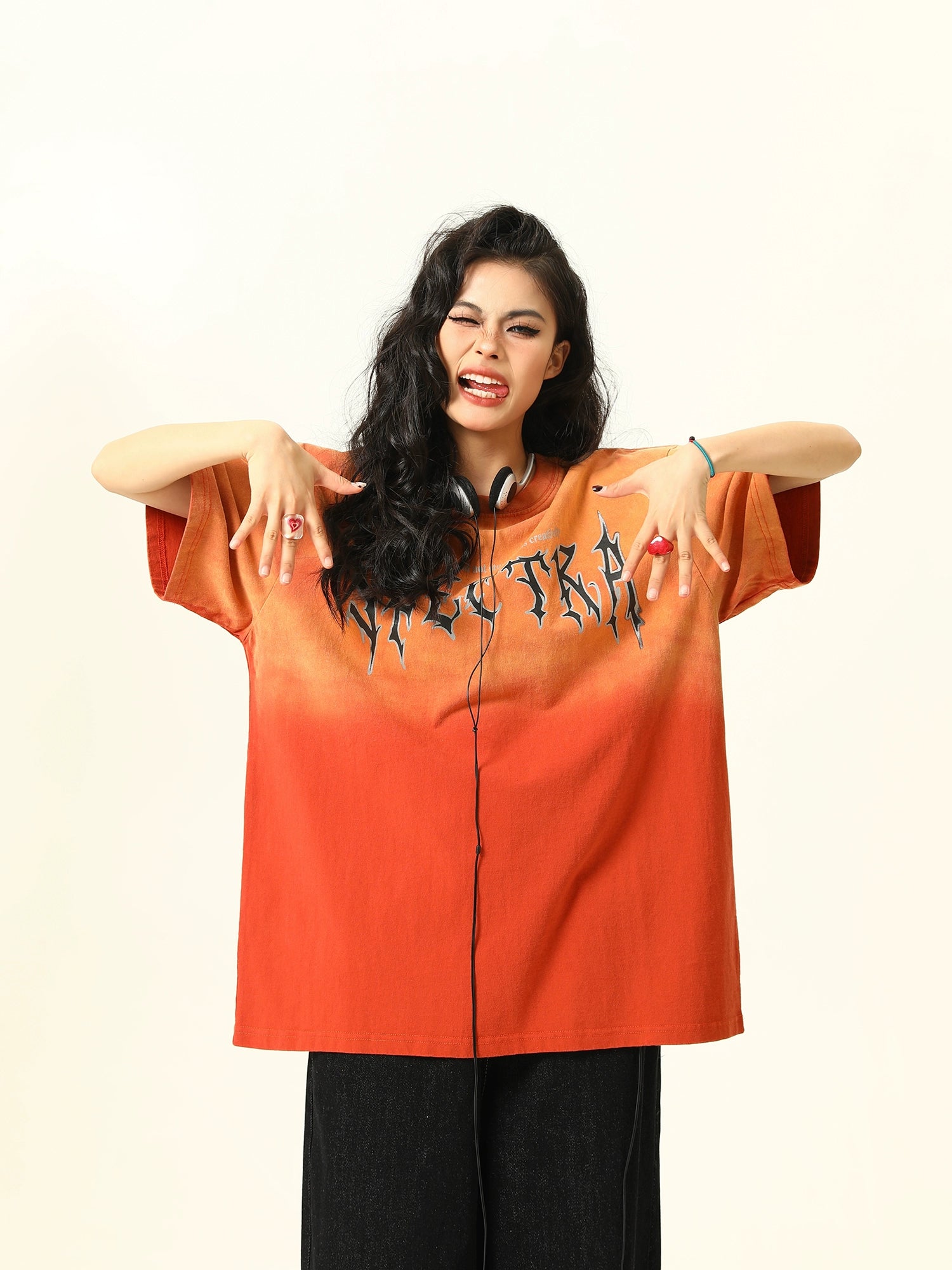 Oversized Orange Gradient Graphic Tee