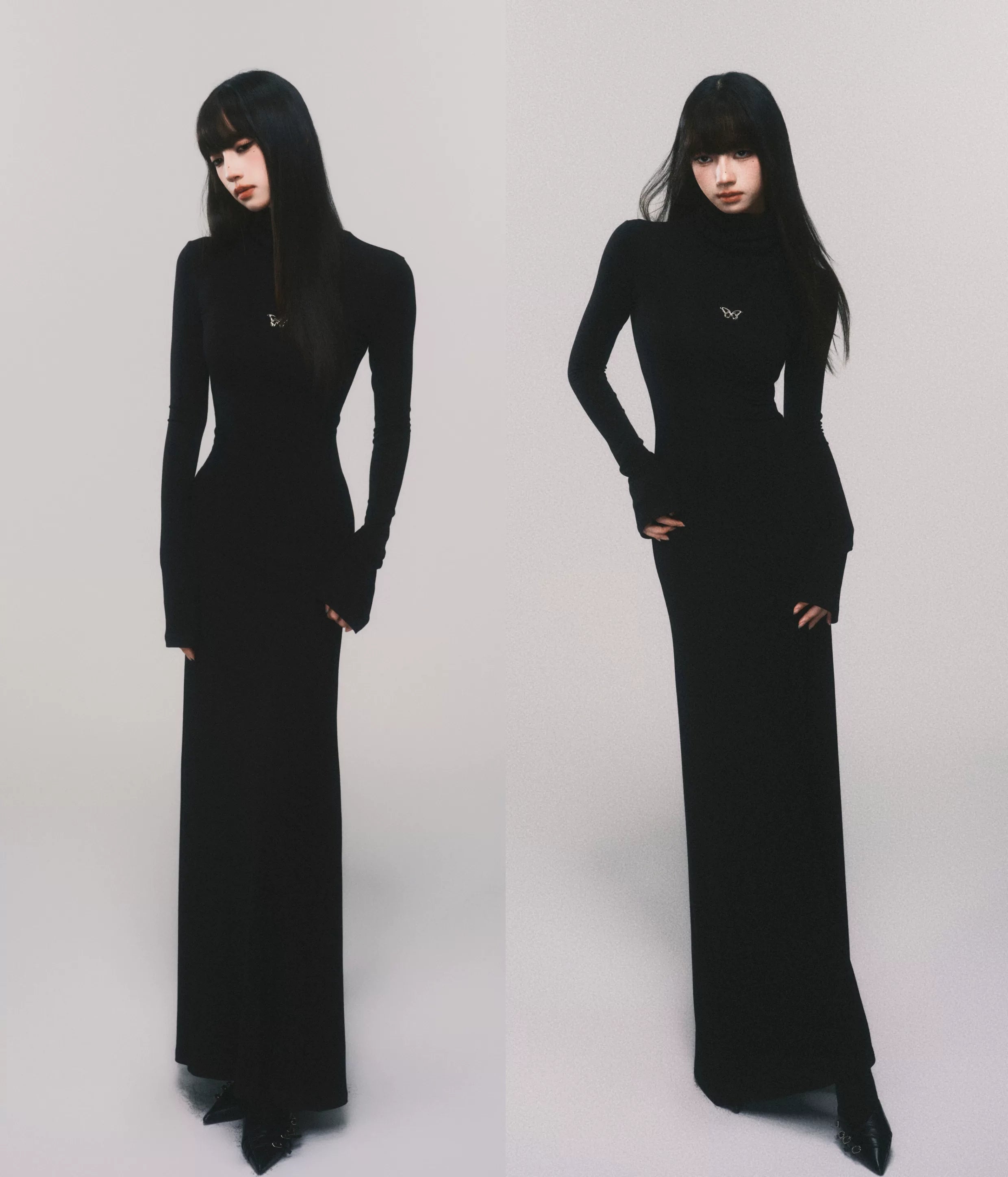 Seraphic Silhouette Butterfly Turtleneck Maxi Dress