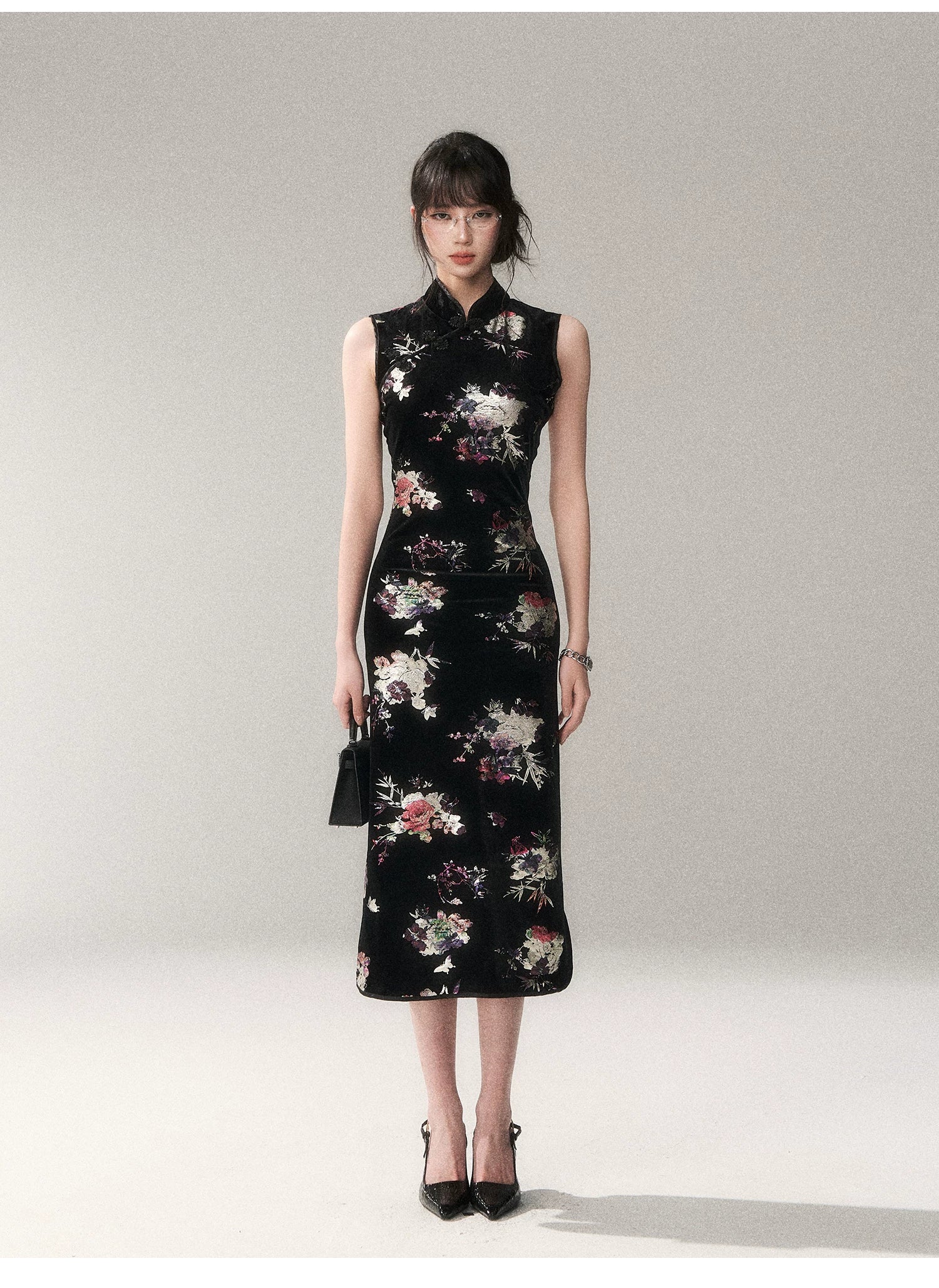 Midnight Peony Cheongsam Dress