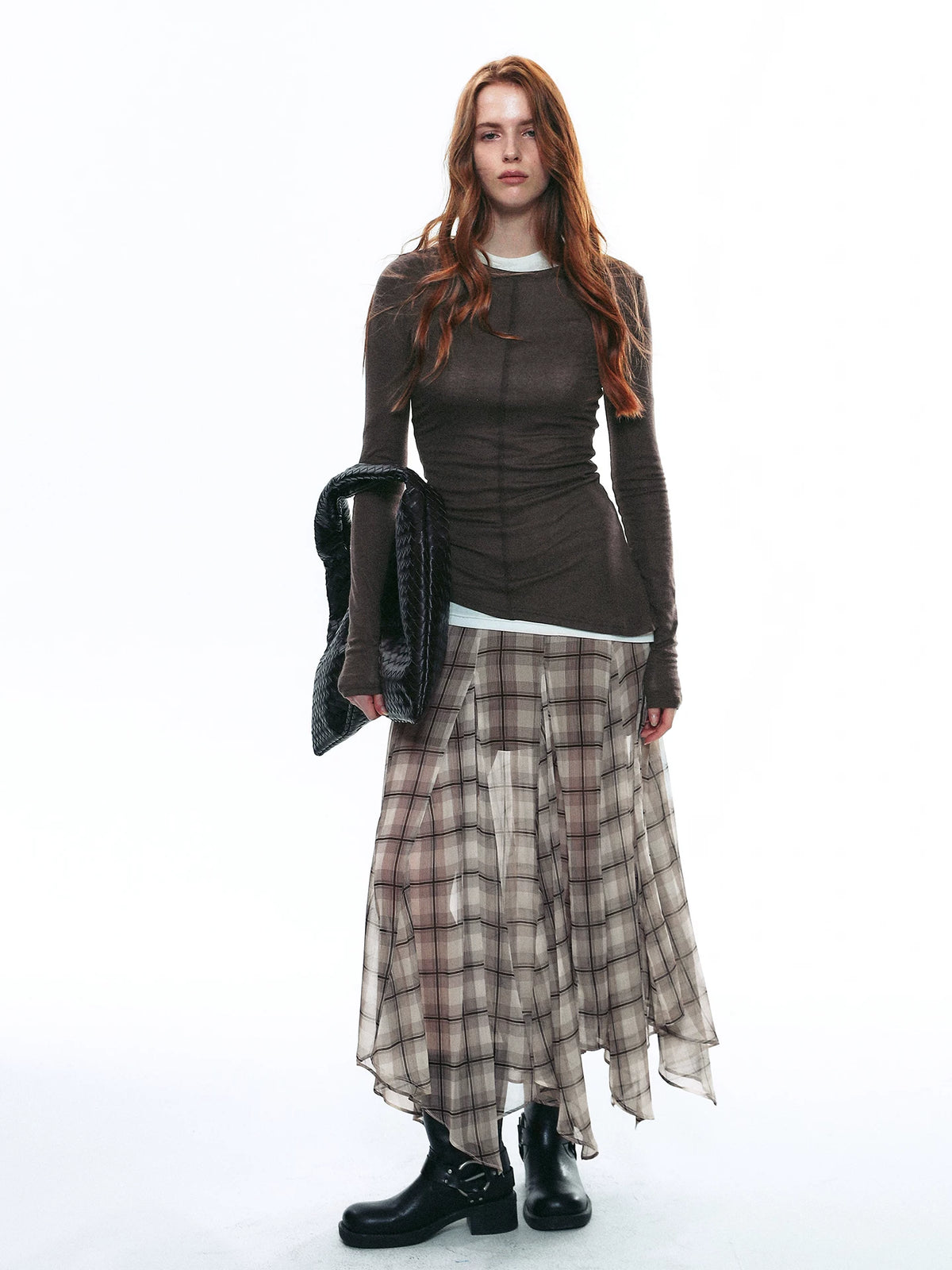 Handkerchief Hem Plaid Chiffon Skirt