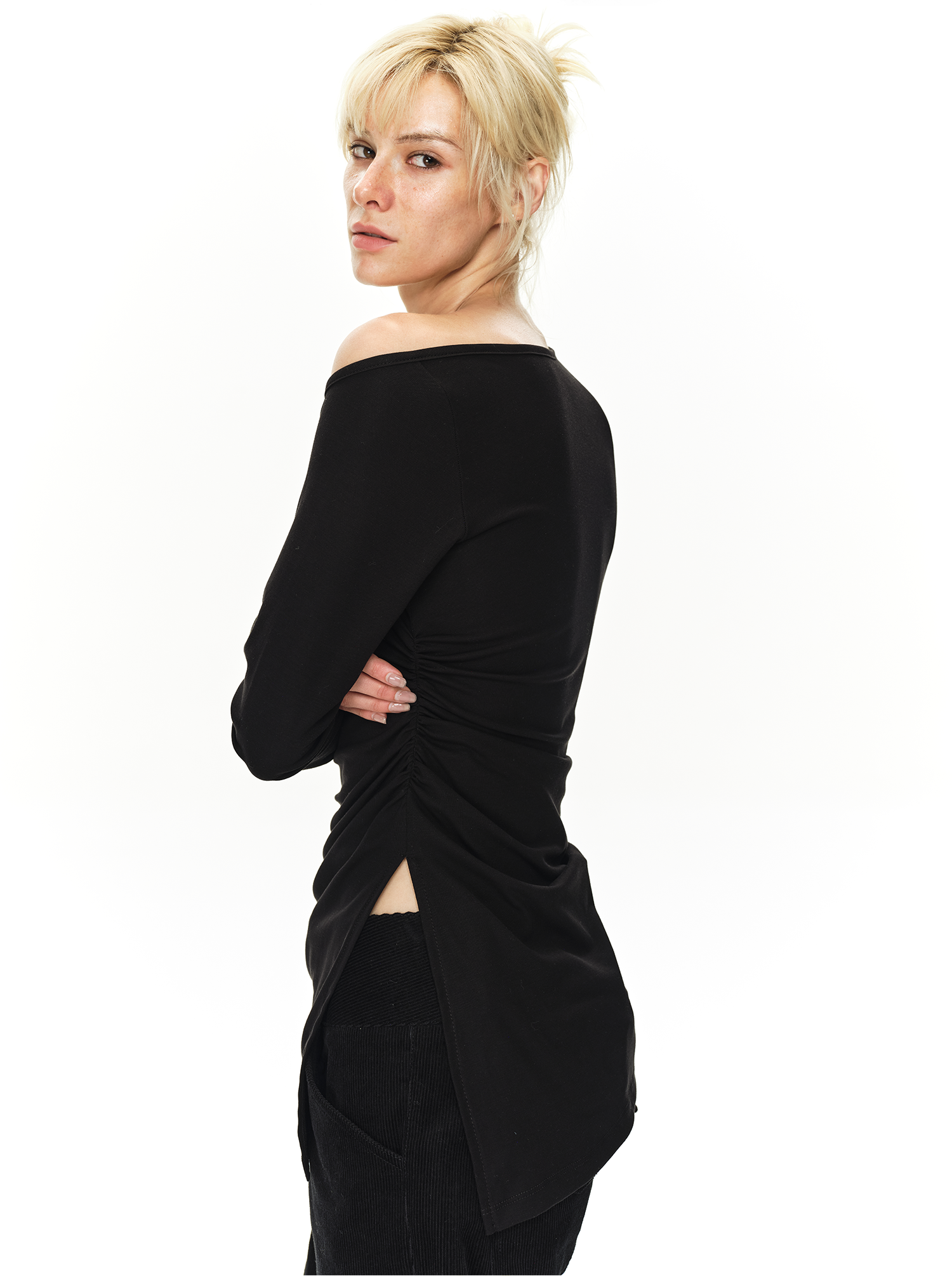 Black Asymmetric Long Sleeve T-shirt