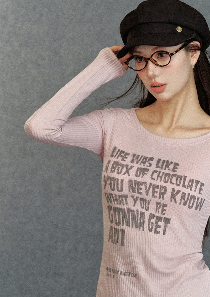 Inspirational Quote Ribbed Long Sleeve Tee: Fitted Women's Graphic T-Shirt