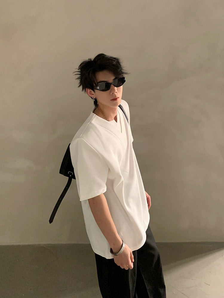 Minimalist Short Sleeve Shirt with V Notch Neckline