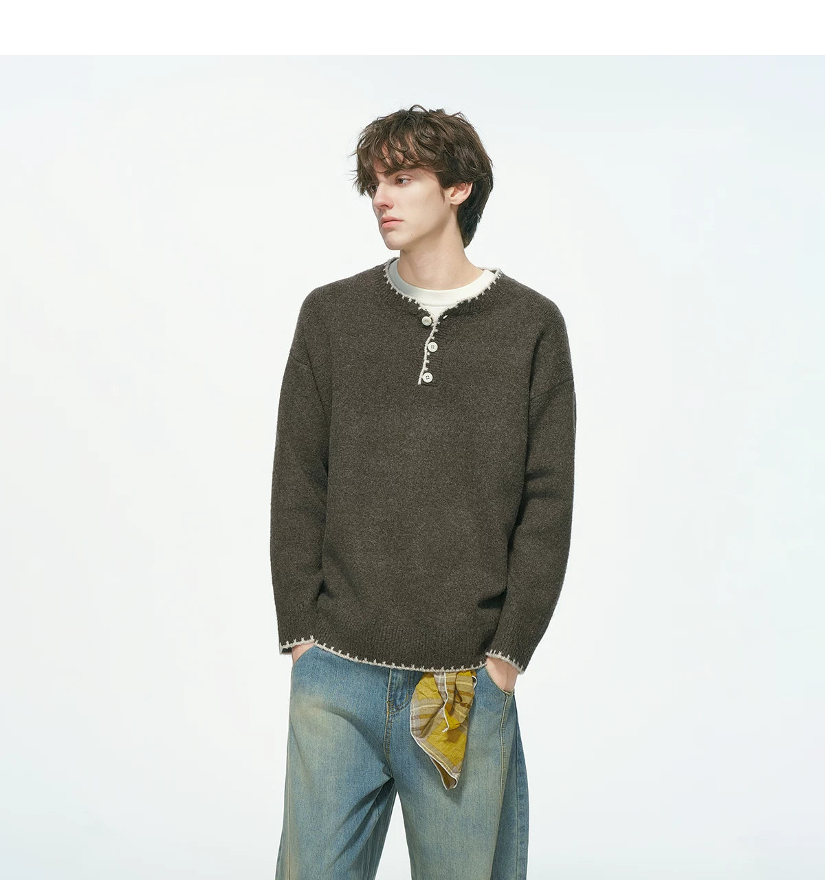 Frayedge Cozy Henley Knit Sweater