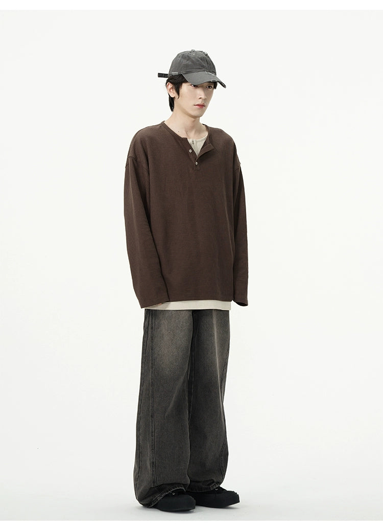 Waffle Knit Henley Neckline Pullover