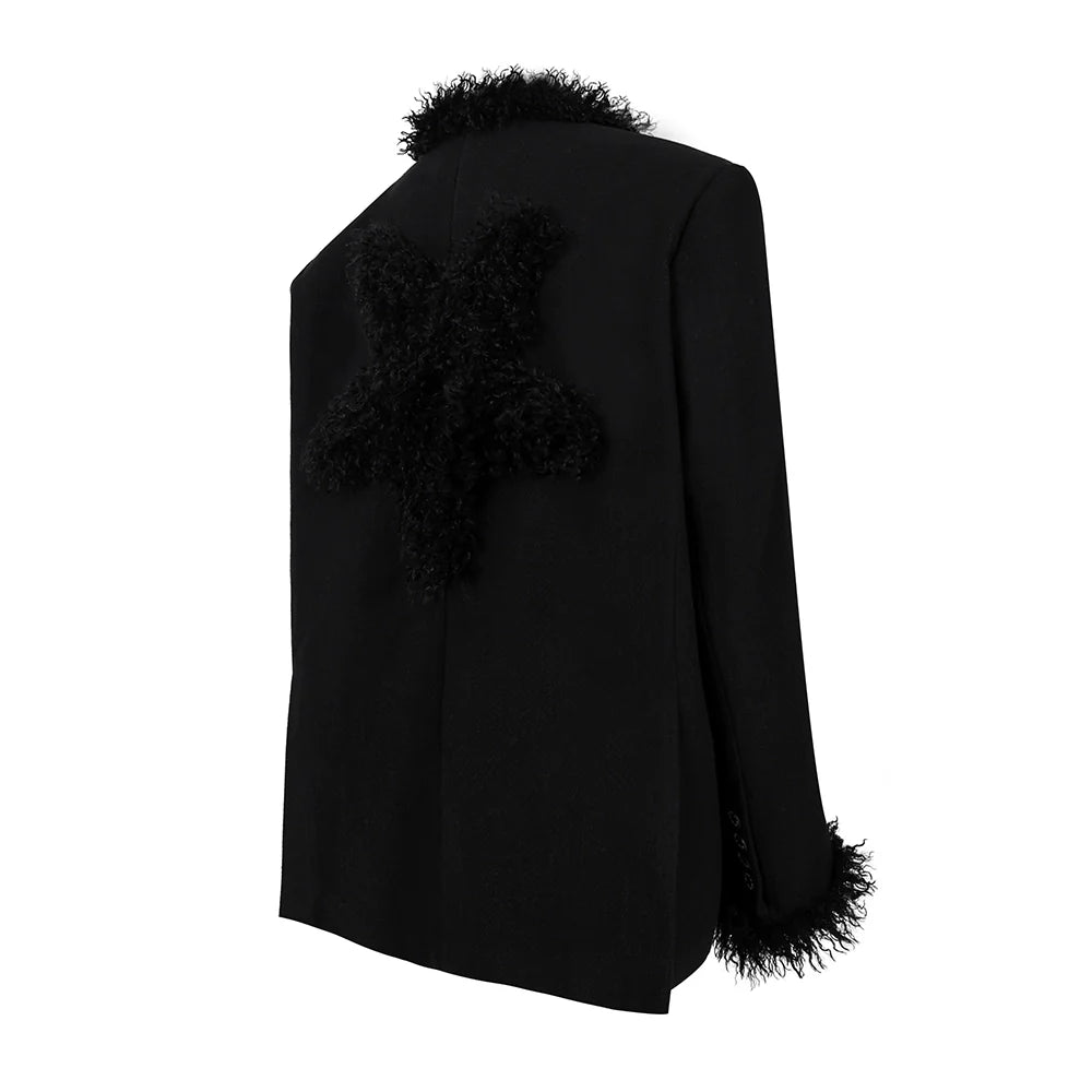 PINKSPINK Faux Fur Trim Blazer - Black