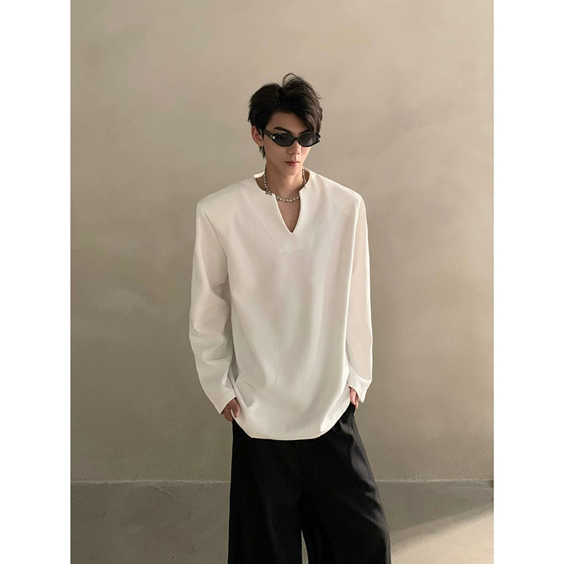 Minimalist Short Sleeve Shirt with V Notch Neckline