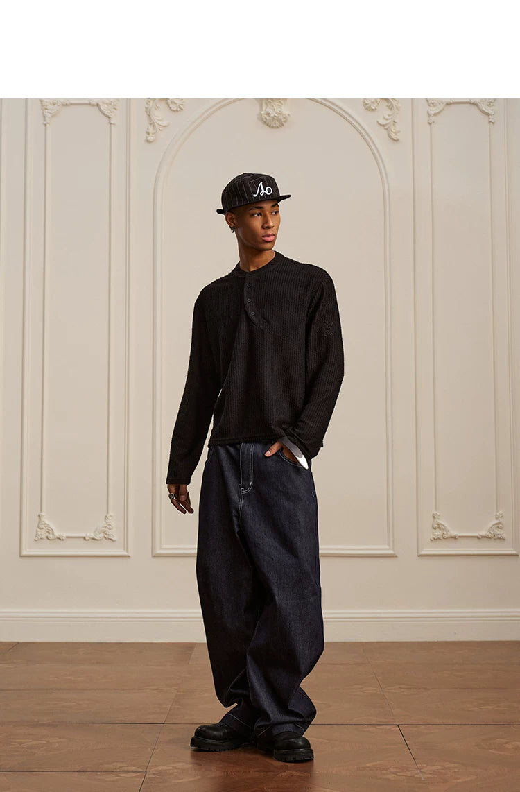Textured Henley Long Sleeve Knit Shirt