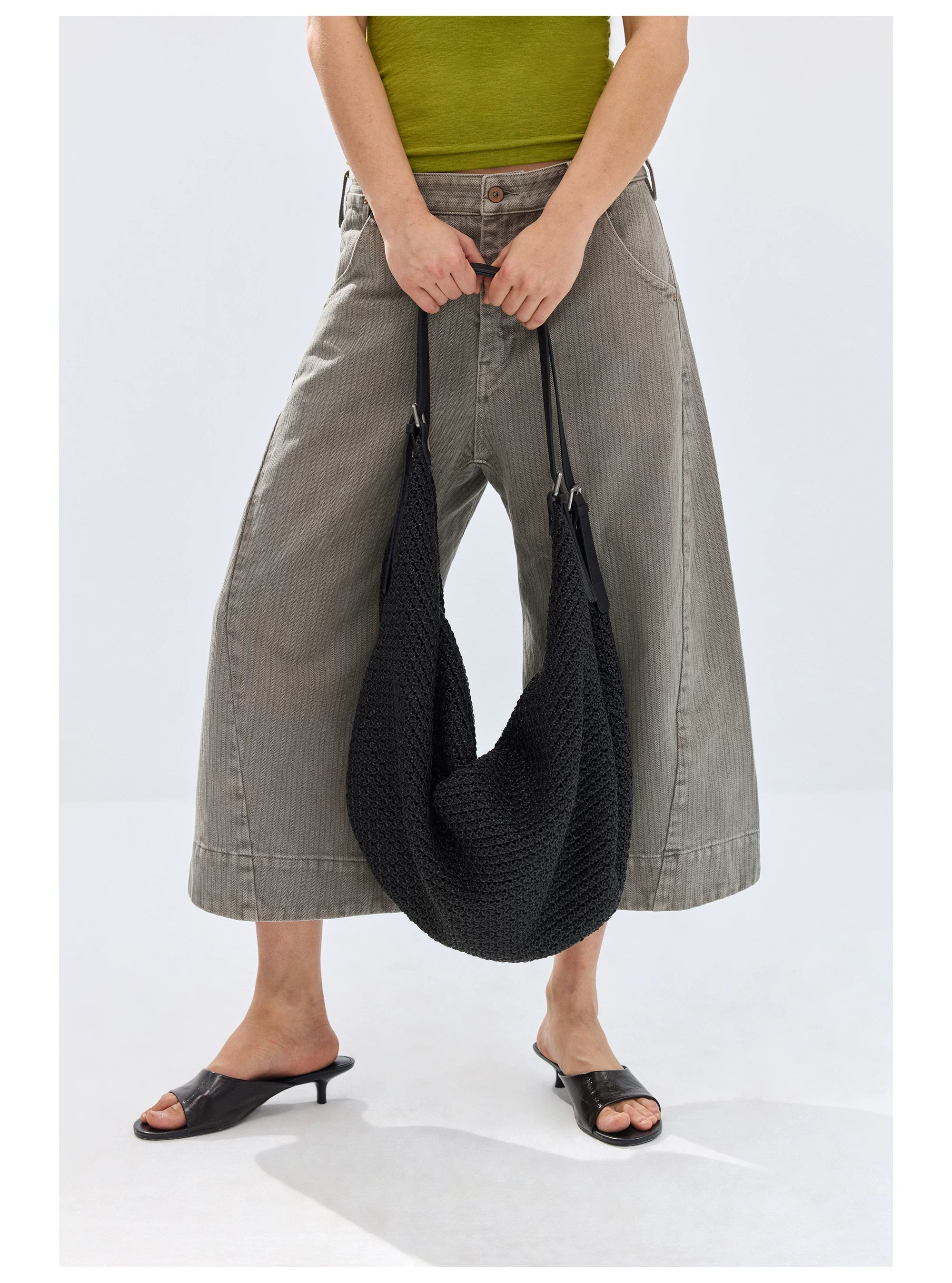Black Slouchy Knit Shoulder Bag