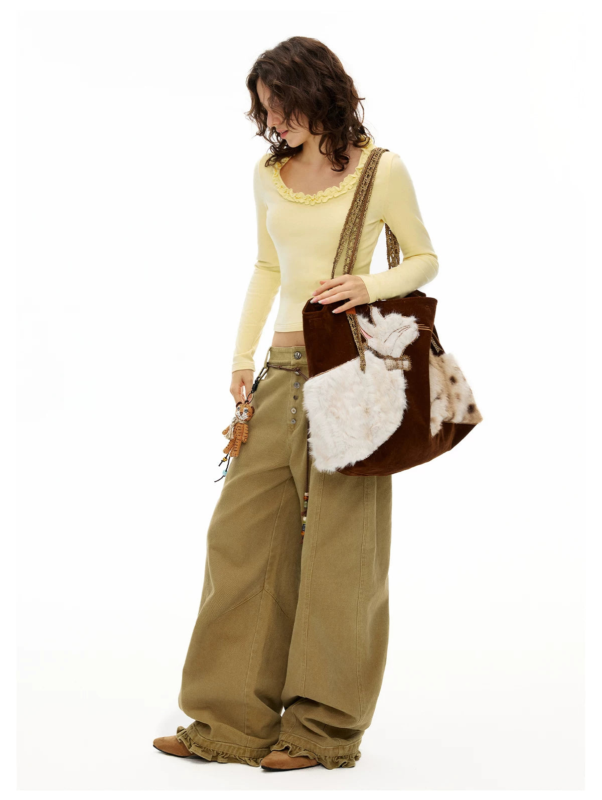 Ruffled Cocoa Butter Scoop Knit Top