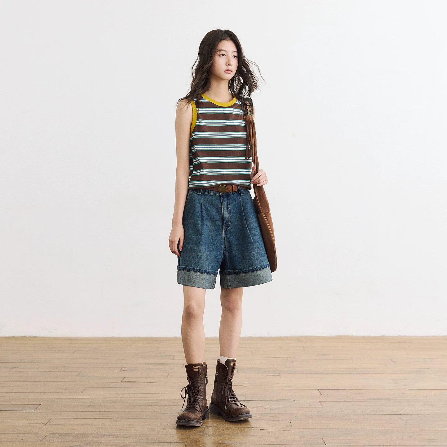 Contrast Trim Striped Knit Tank Top
