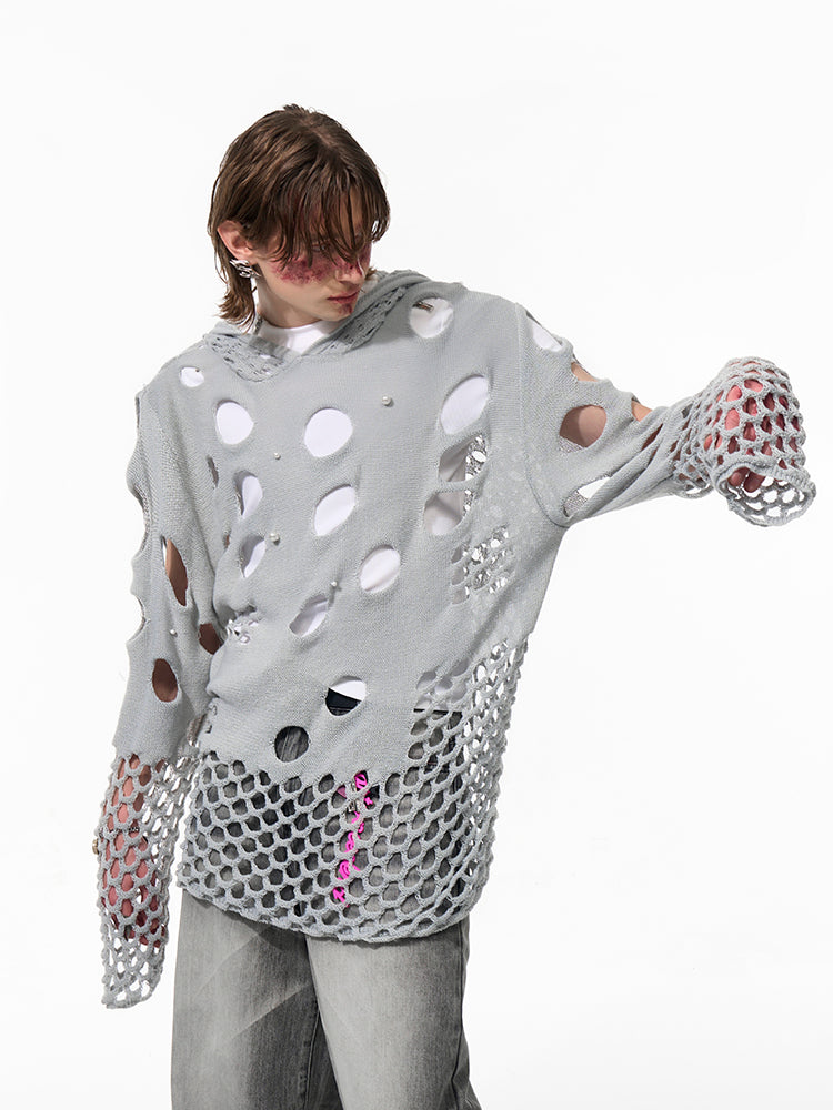 Netted Distress Hoodie