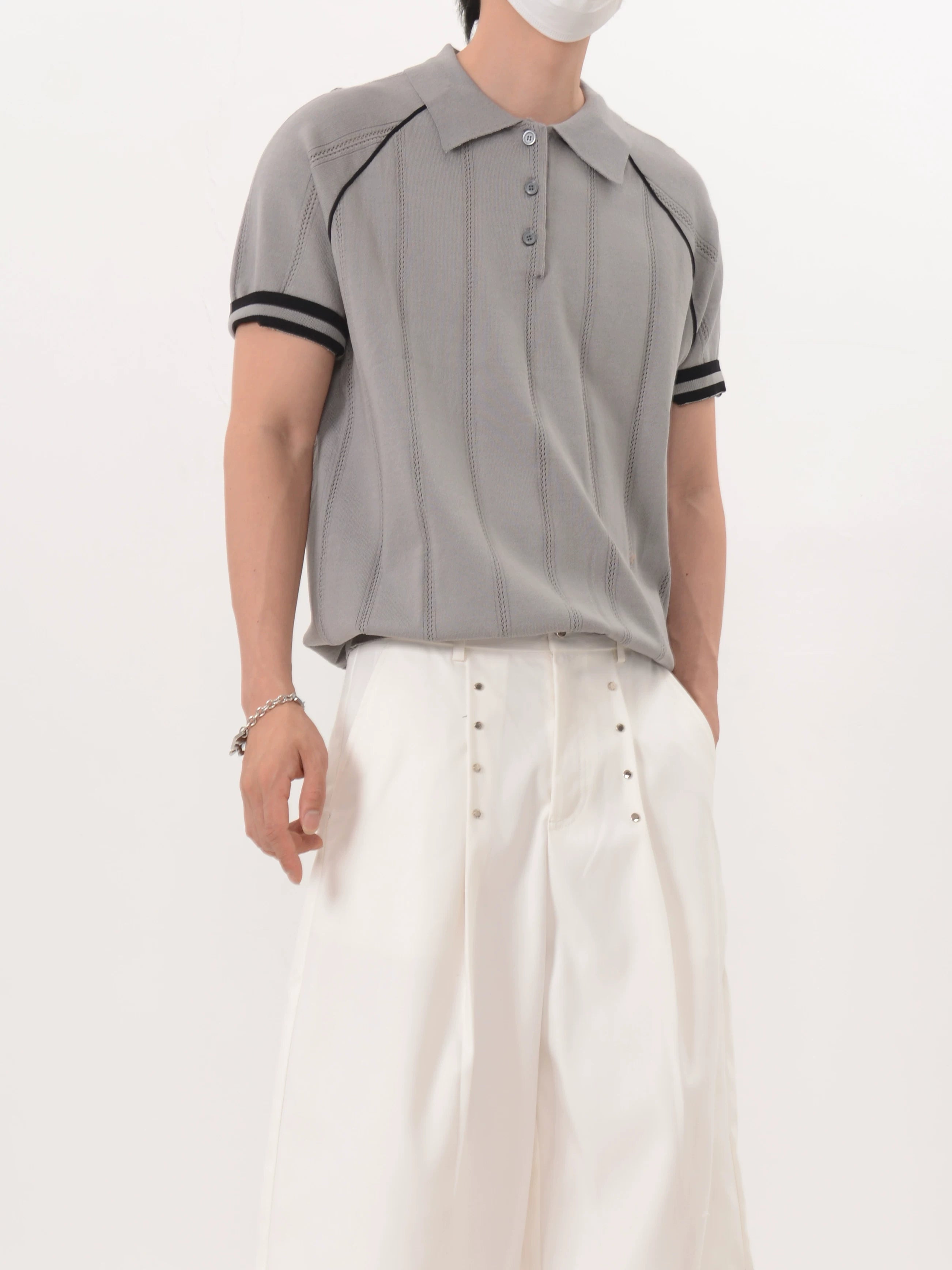 Slate Pinstripe Knit Polo