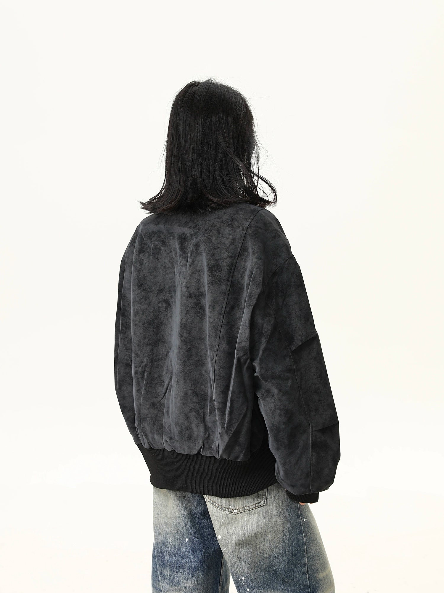 Obsidian Haze Suede Bomber Jacket