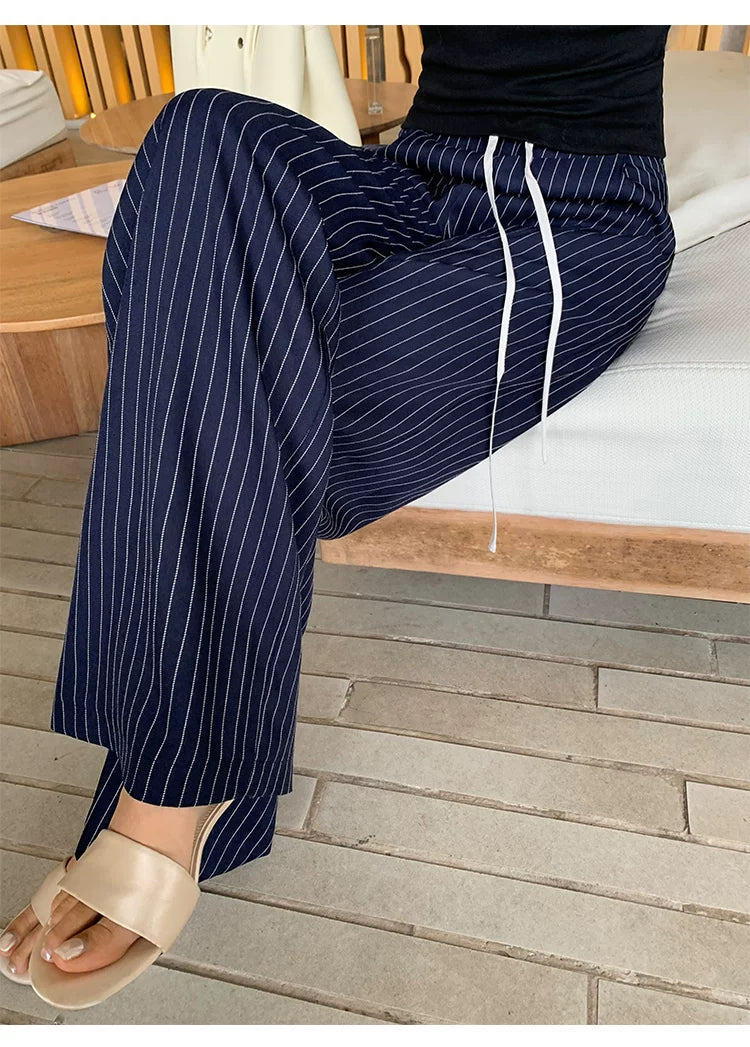 Pinstripe Drawstring Wide Leg Pants