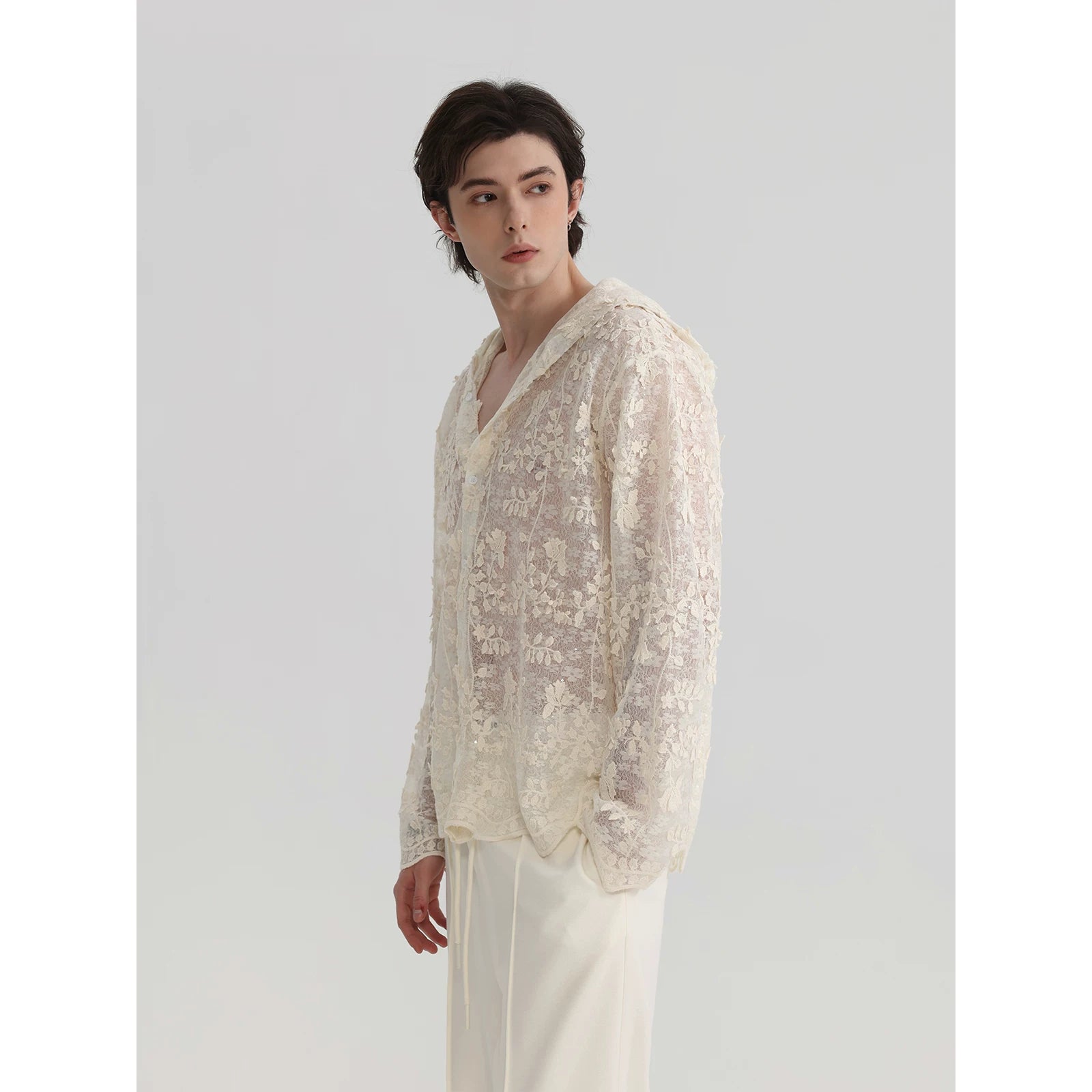 Ivory Bloom Hooded Lace Shirt