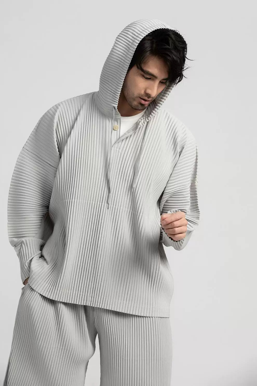 Glacier Wave Pleated Hoodie