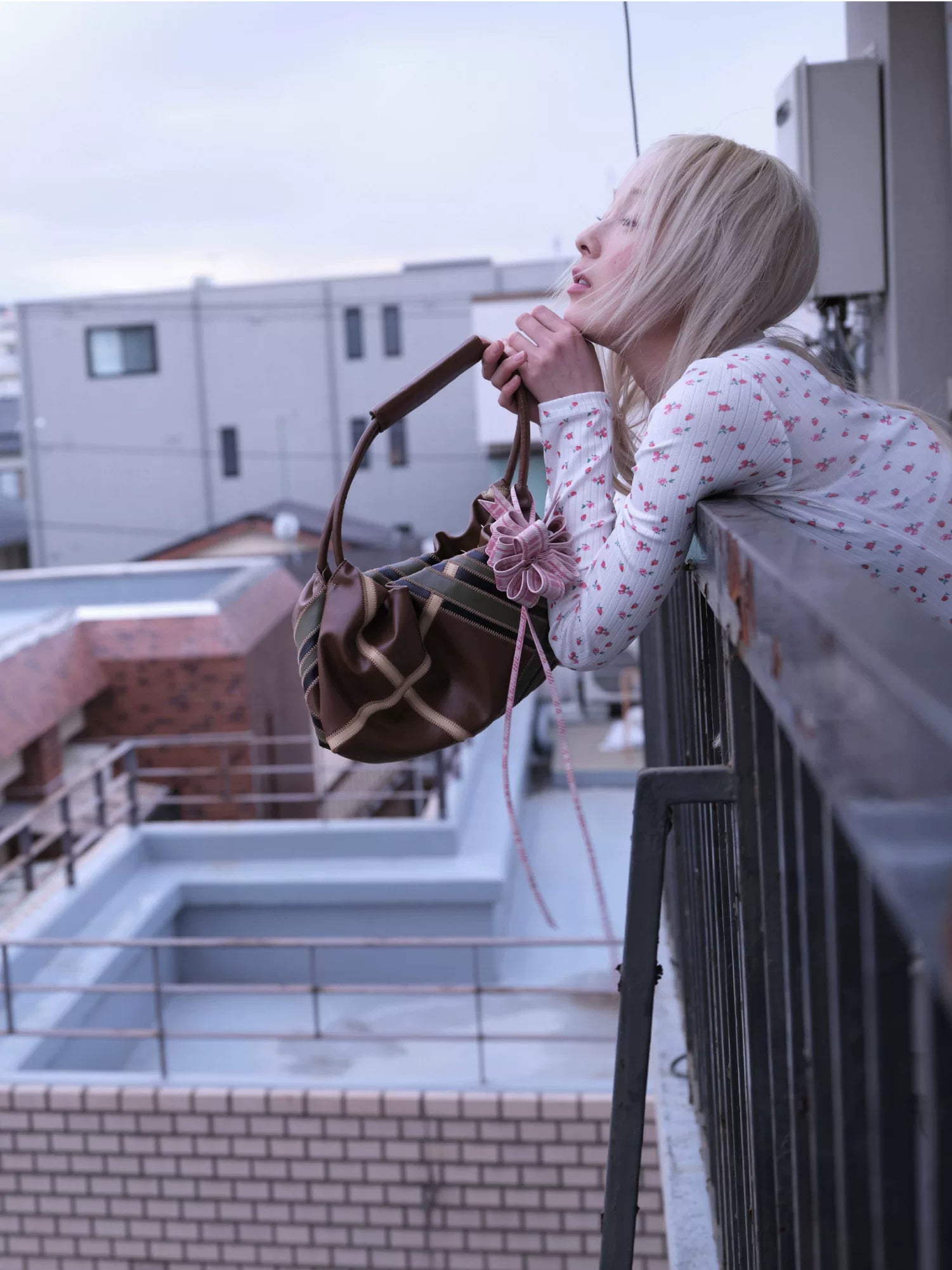 Striped Flat Moon Shoulder Bag - view 2