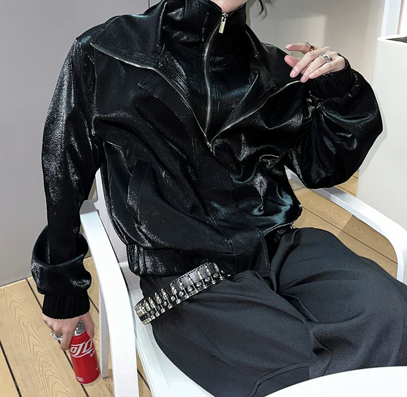 Nebula Gloss High-Collar Zip Jacket
