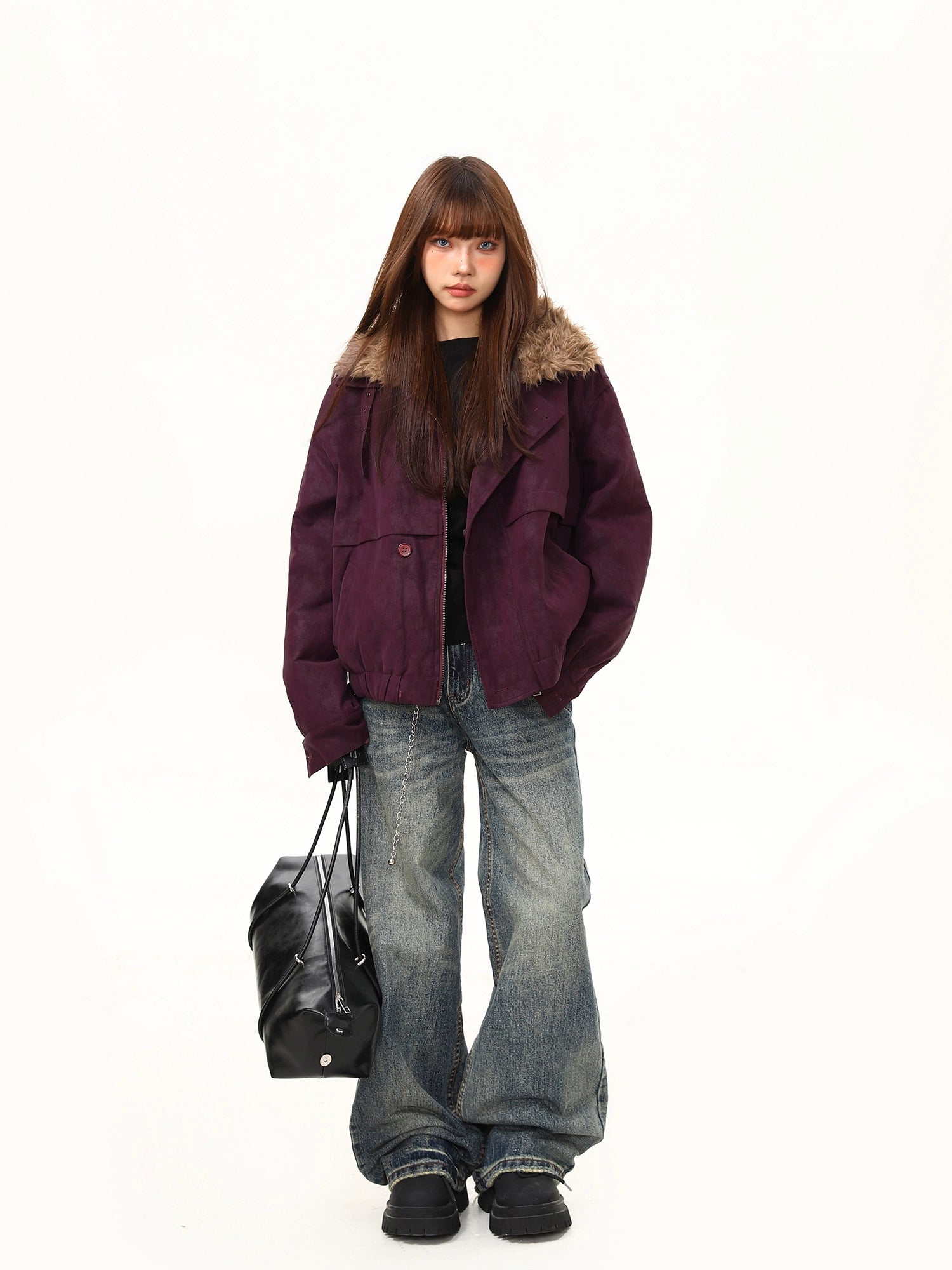 Plum Frost Faux Fur Collar Jacket