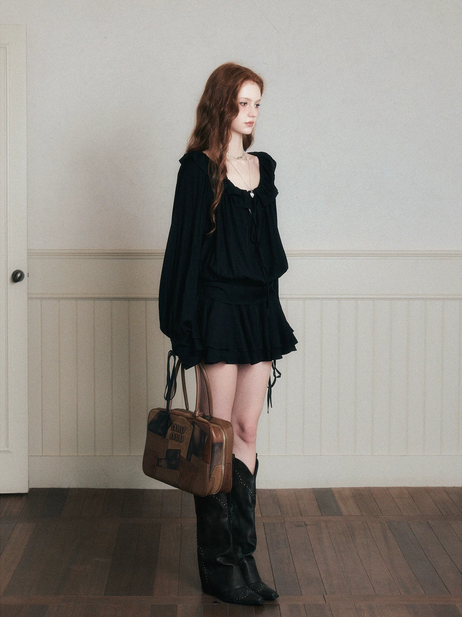 Midnight Ruffle Poet Mini Dress