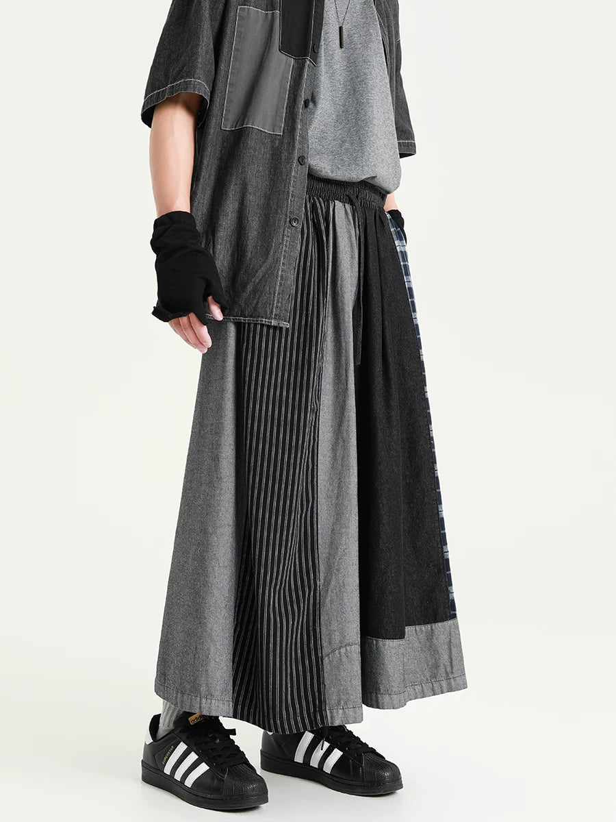 Oversized Patchwork Denim Skirt Pants