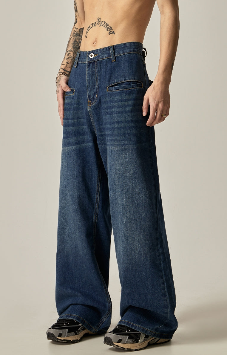 Wide-Leg Vintage Wash Carpenter-Style Jeans