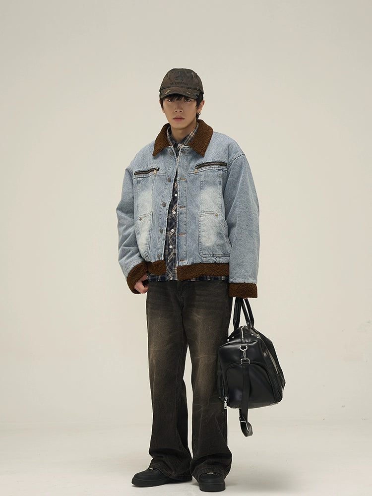 Sherpa Collar Vintage Denim Jacket