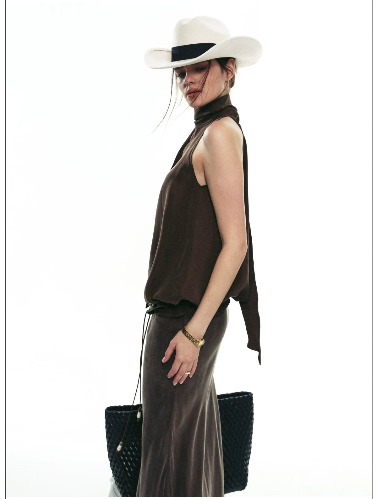 Espresso Nocturne Draped Halter Top