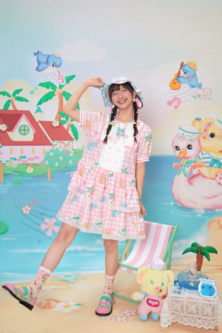 Sweet Gingham Lace Tiered Dress