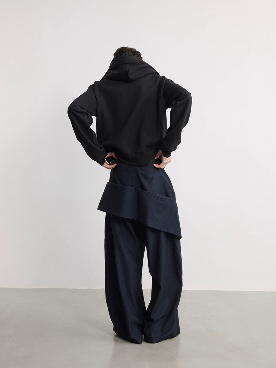 Oversized Zippered Hip Pocket Wide-Leg Trousers