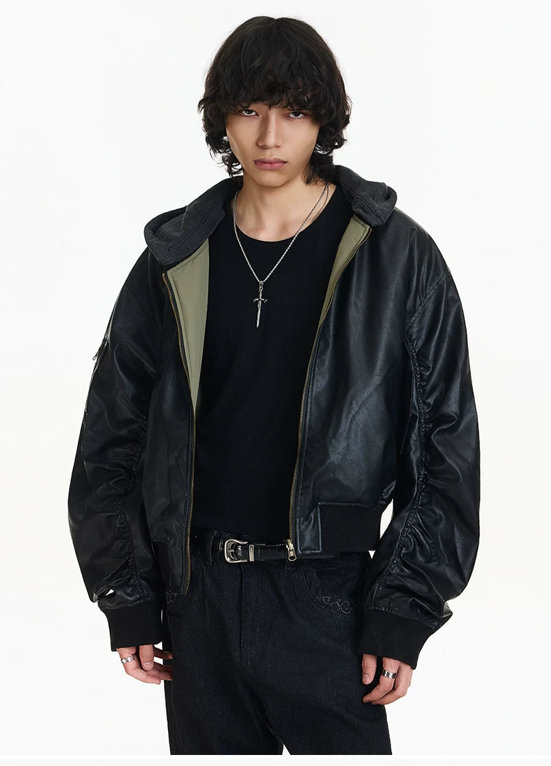 Shadow Hooded Leather Bomber Jacket
