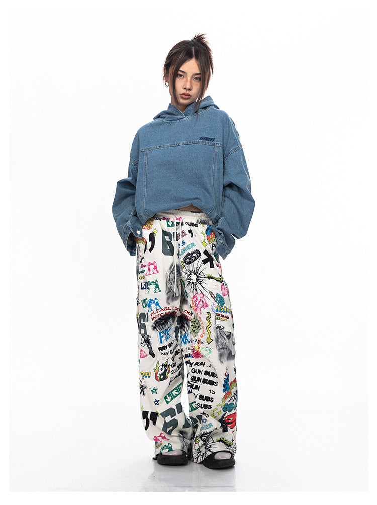 Hand-Painted Colorful Graffiti Wide Pants - chiclara