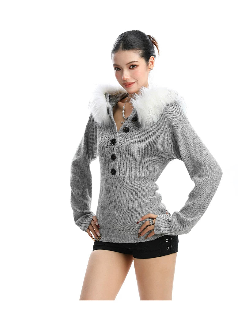 Frost Muse Faux Fur Collar Knit Sweater