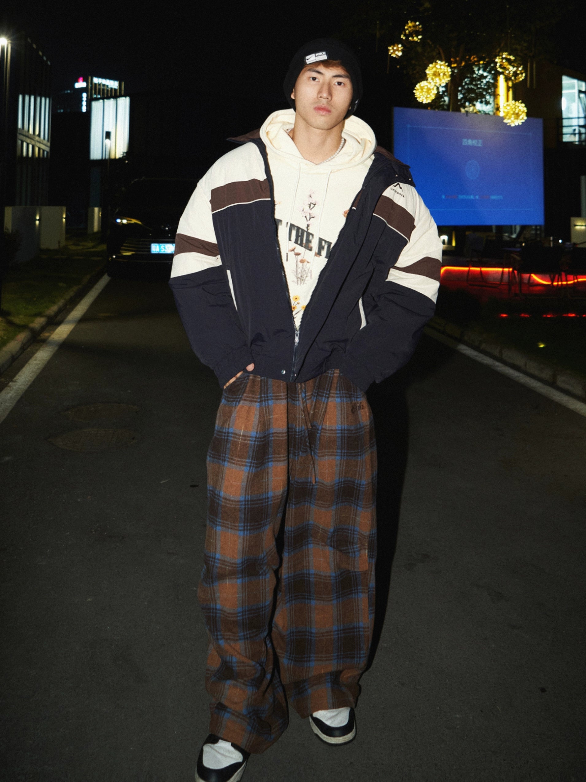 Pink Plaid Wide-Leg Pants