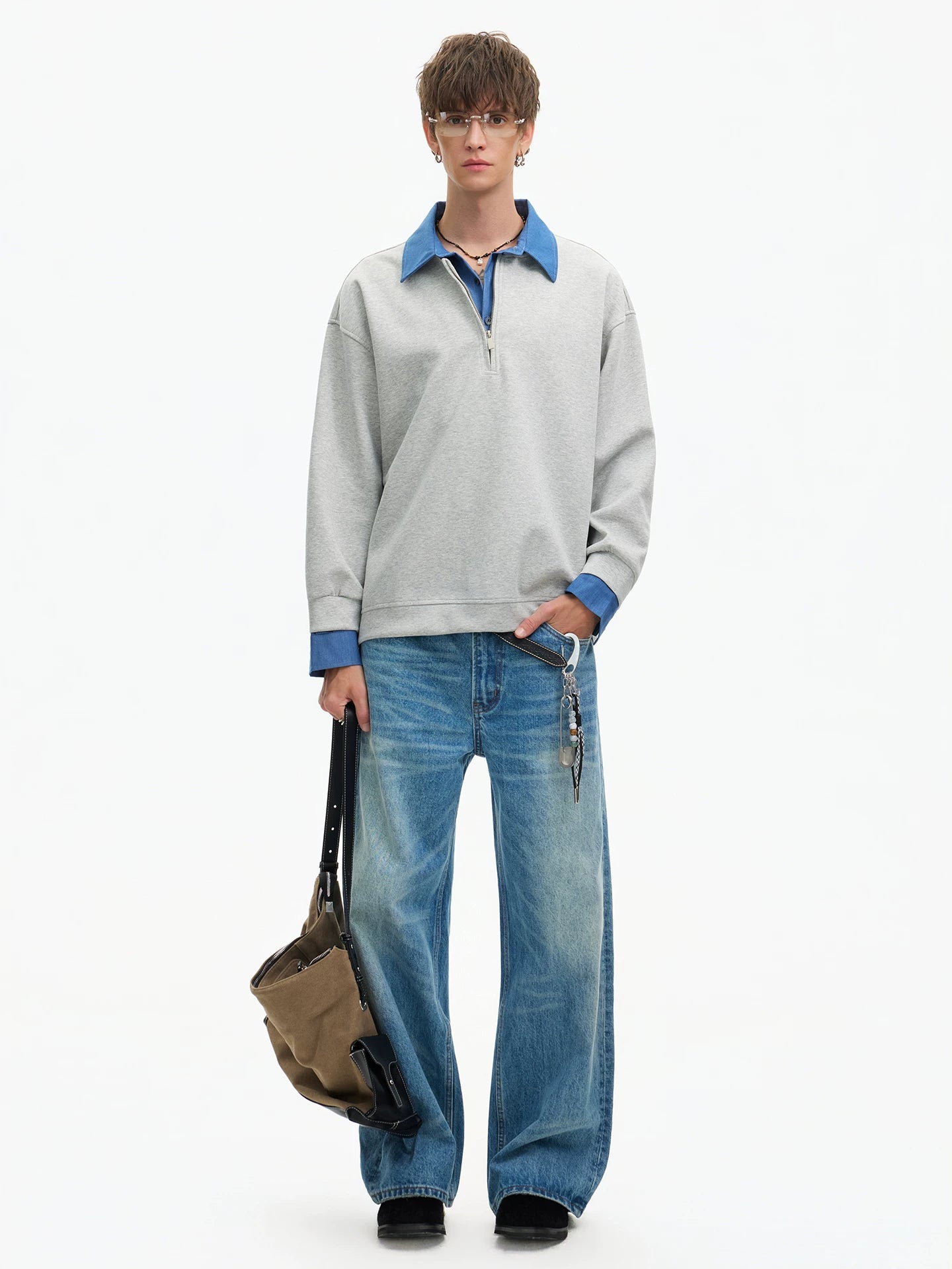 Skyline Layered Collar Half‑Zip Sweatshirt