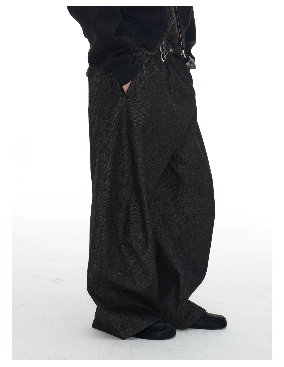 Charcoal Wide-Leg Balloon Denim Trousers
