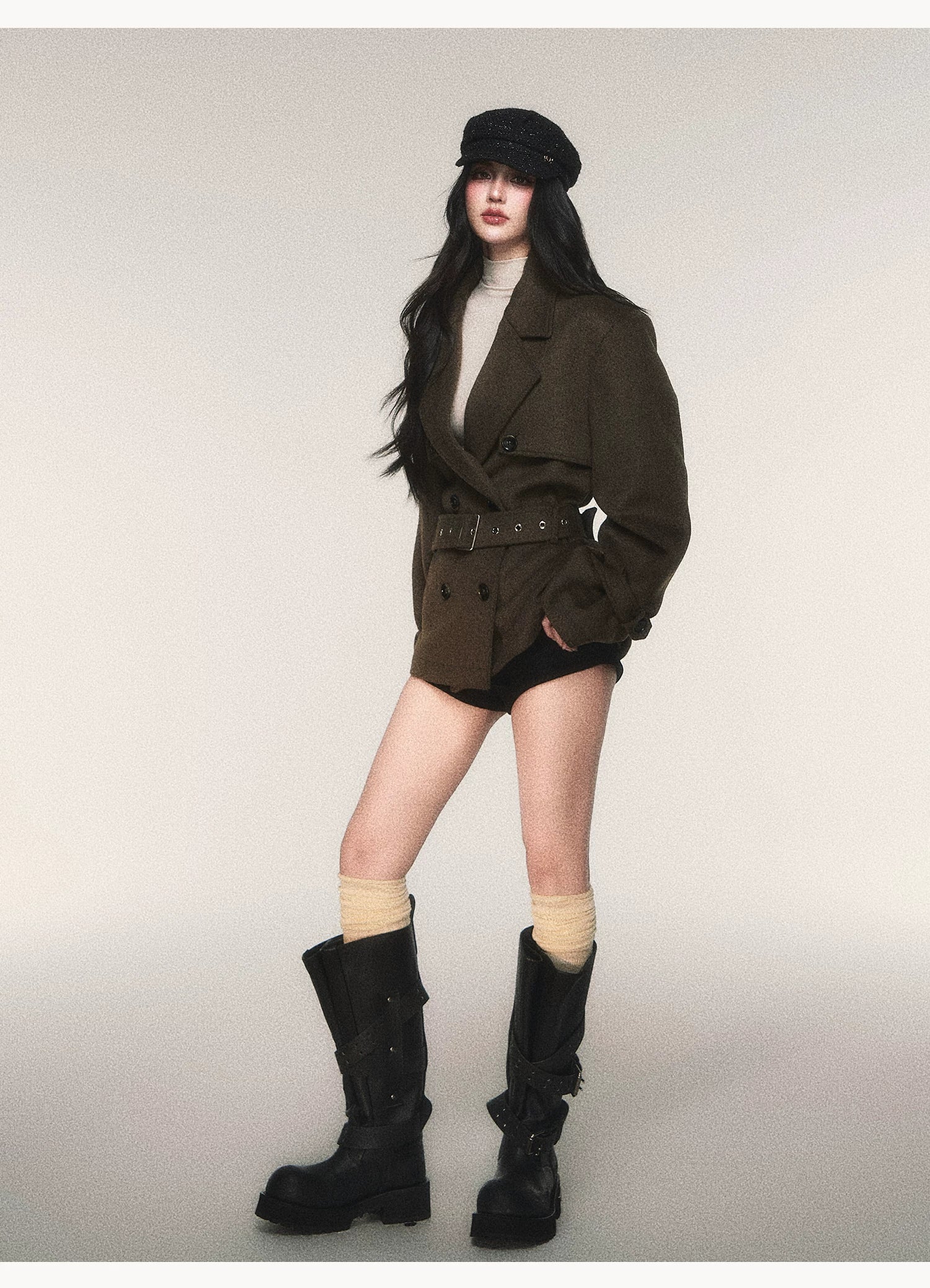 Ember Brigade Belted Peacoat