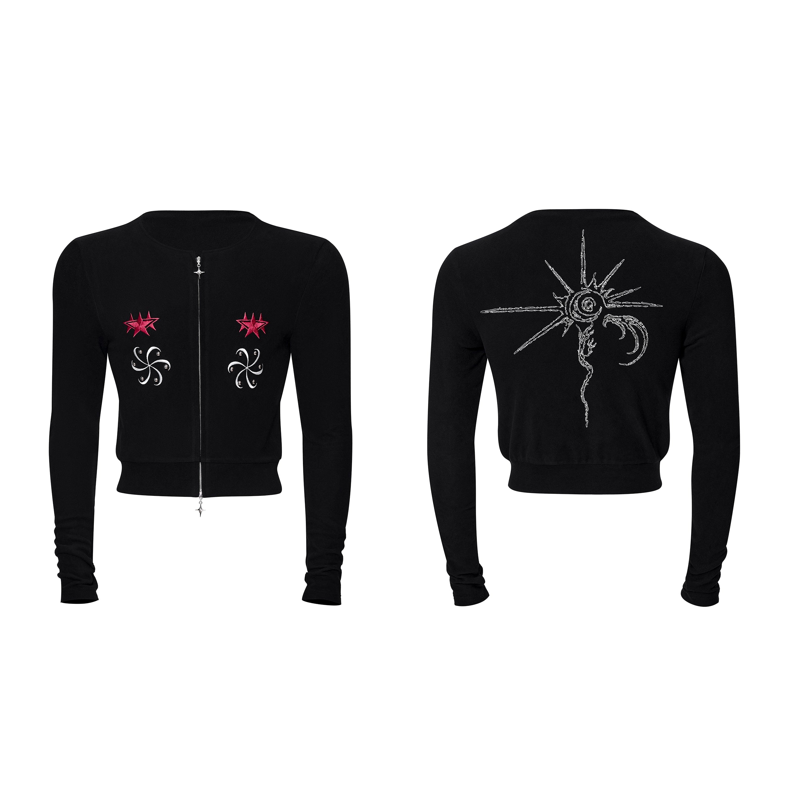 Star Embroidered Black Crop Cardigan and Hoodie
