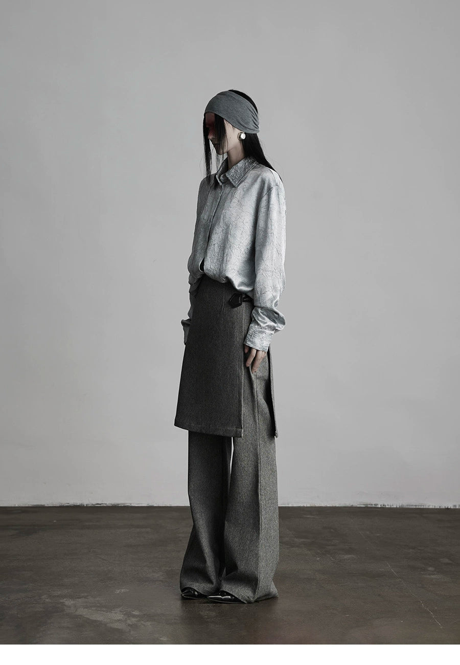 Gray Wide-Leg Suit Culottes