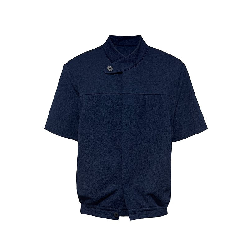 Textured Short-Sleeve Stand-Collar Shirt