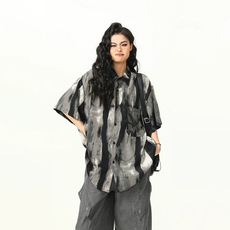 Black Monochrome Watercolor Print Shirt