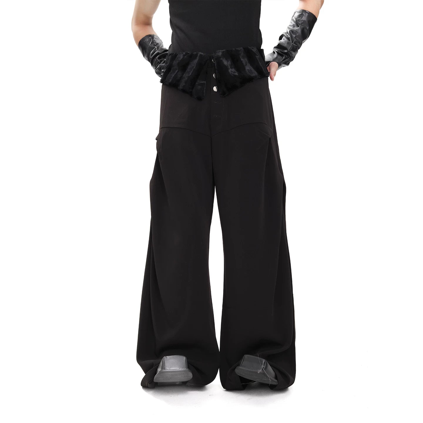 Midnight Plush Yoke Wide-Leg Trousers