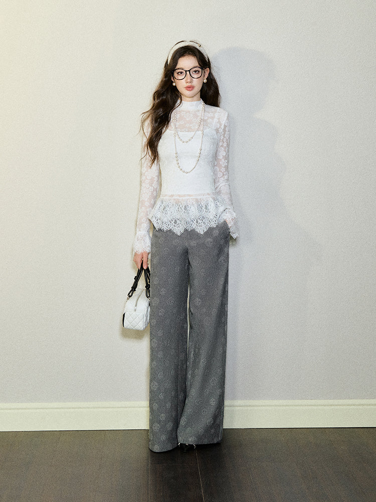 Embossed Wide Leg Pants