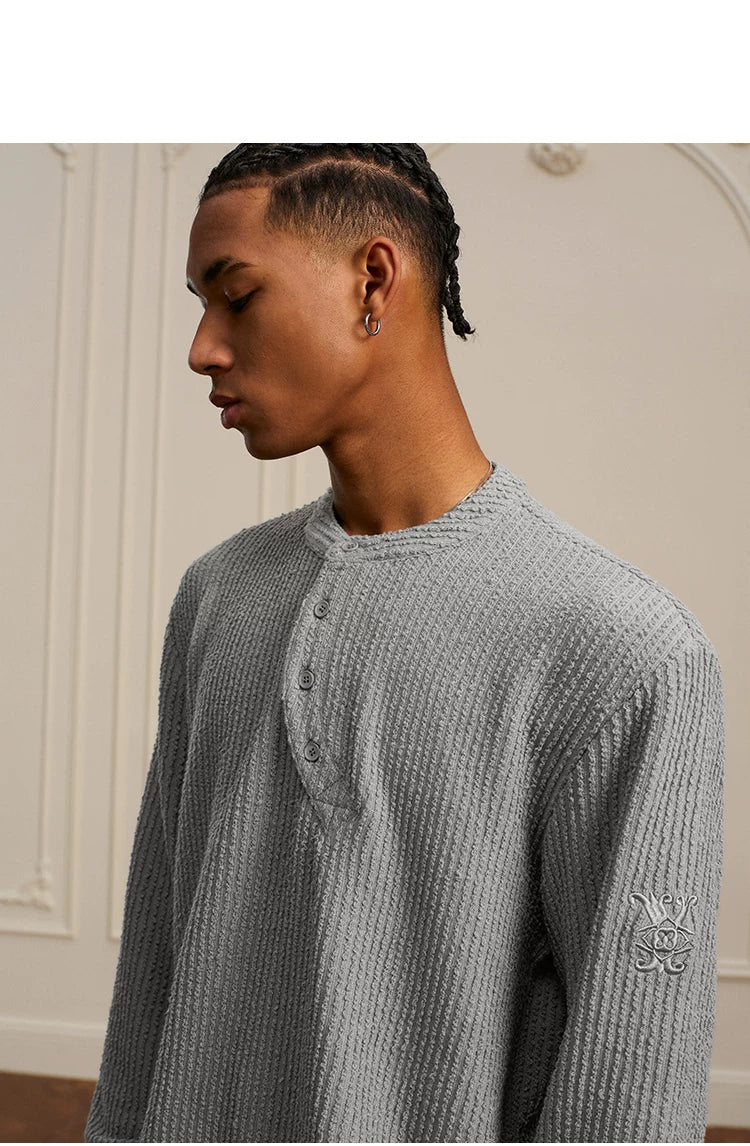 Textured Henley Long Sleeve Knit Shirt