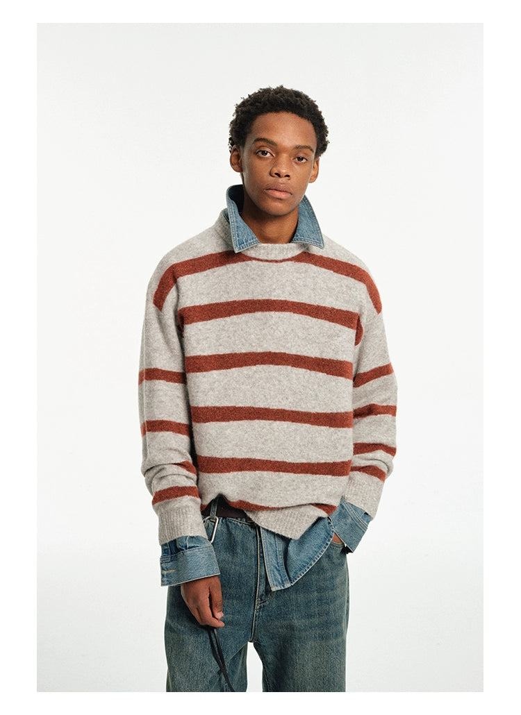 Contrast Stripe Crew Neck Knit Sweater