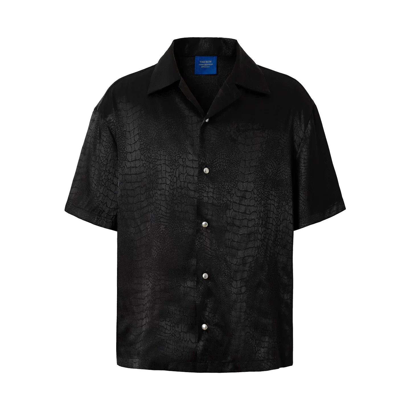 Black Crocodile Jacquard Satin Short Sleeve Shirt