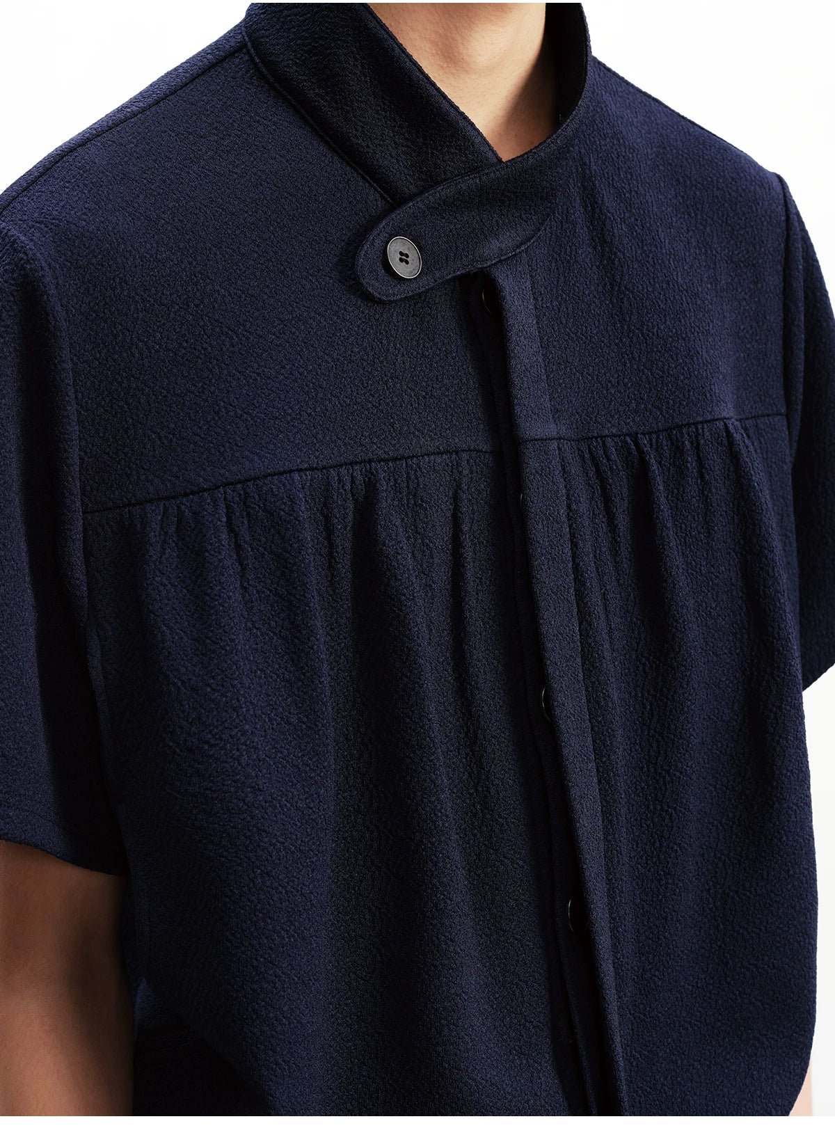 Textured Short-Sleeve Stand-Collar Shirt